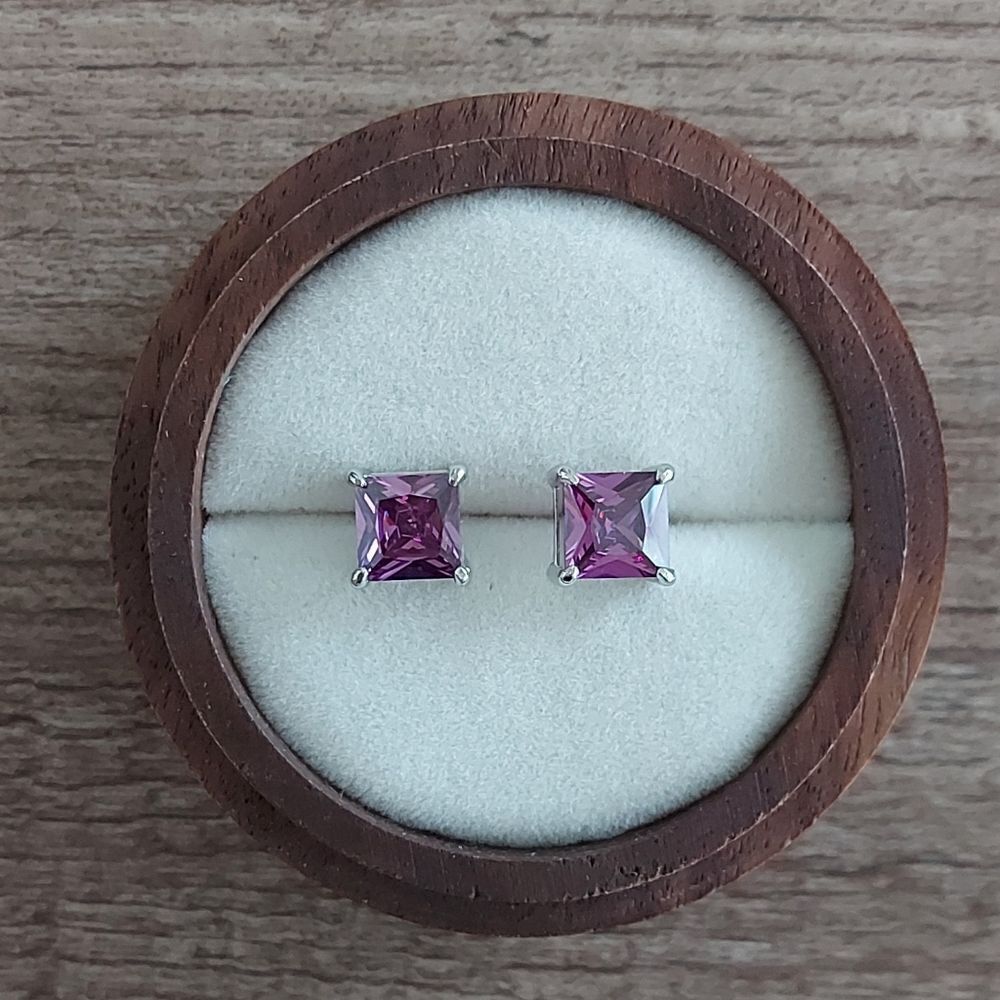 Platinum Plated S925 Sterling Silver Purple CZ Stud Earrings